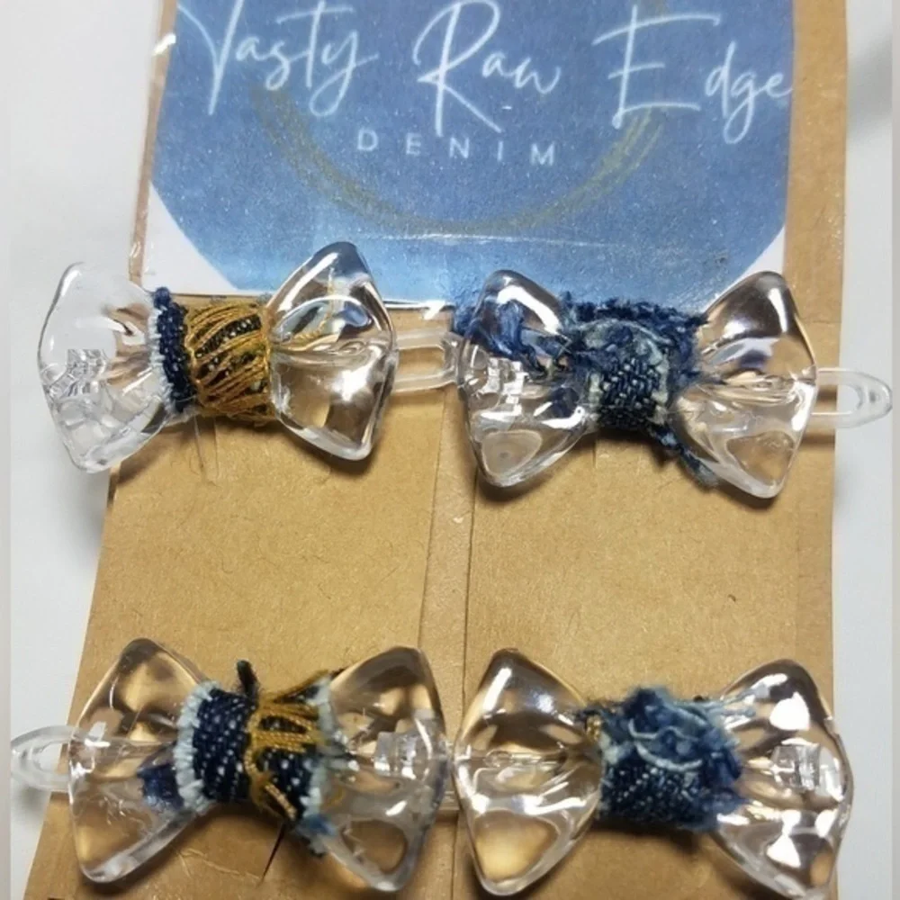 Tasty Raw Edge Denim Clearly Ellie Bow Clips